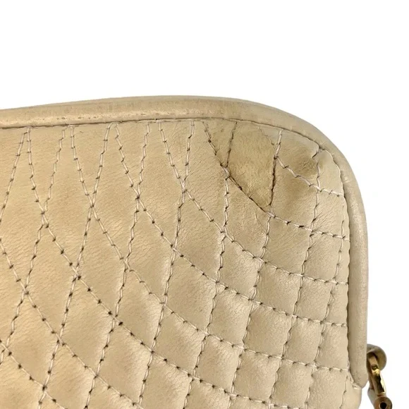 Bally Lambskin Leather Quilted Crossbody Bag with Gold Tone Chain in Cream - Picture 8 of 16
